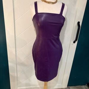 No Boundaries Purple Faux Leather Bodycon Dress | Y2K Clubwear Midi | Size M
